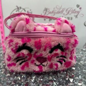 Bag furry fuzzy cat kitty Plush Pink Leopard makeup bag  Accessories Carry Bag